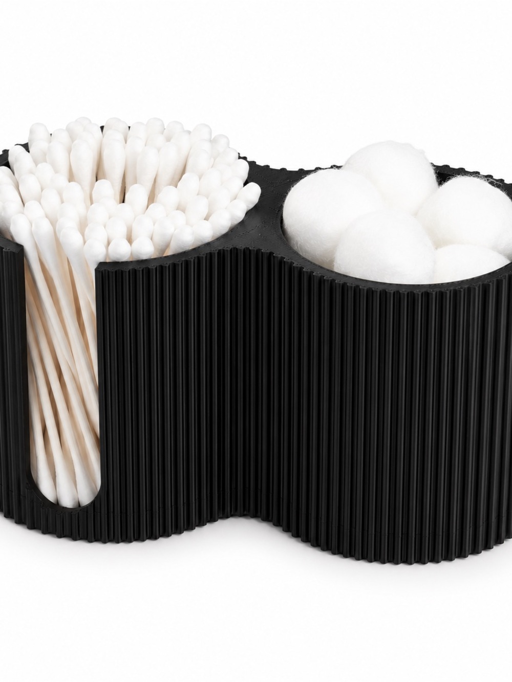 Black Double-Compartment Cotton Swab & Ball Organizer - Unbranded